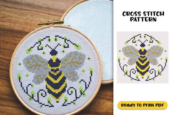 Bee with Floral Cross Stitch: A Charming Design