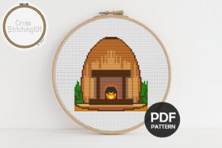 Fireplace Modern Cross Stitch for Apparel